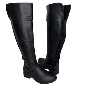 Primark Black Knee‑High Studded Womens Equestrian Riding Boots 6 Biker Y2K Goth